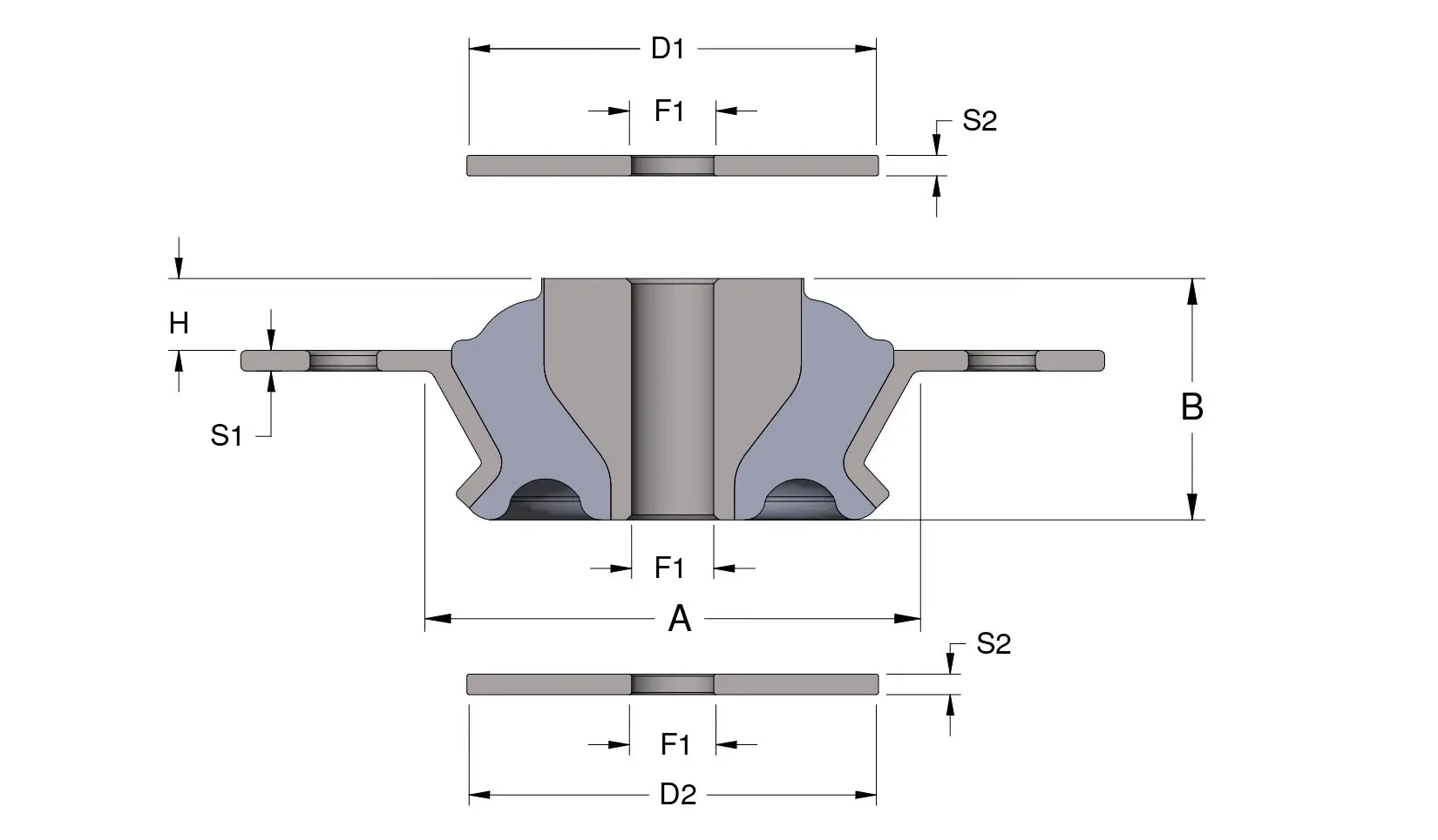 CN46 light duty cone mount side view with labels
