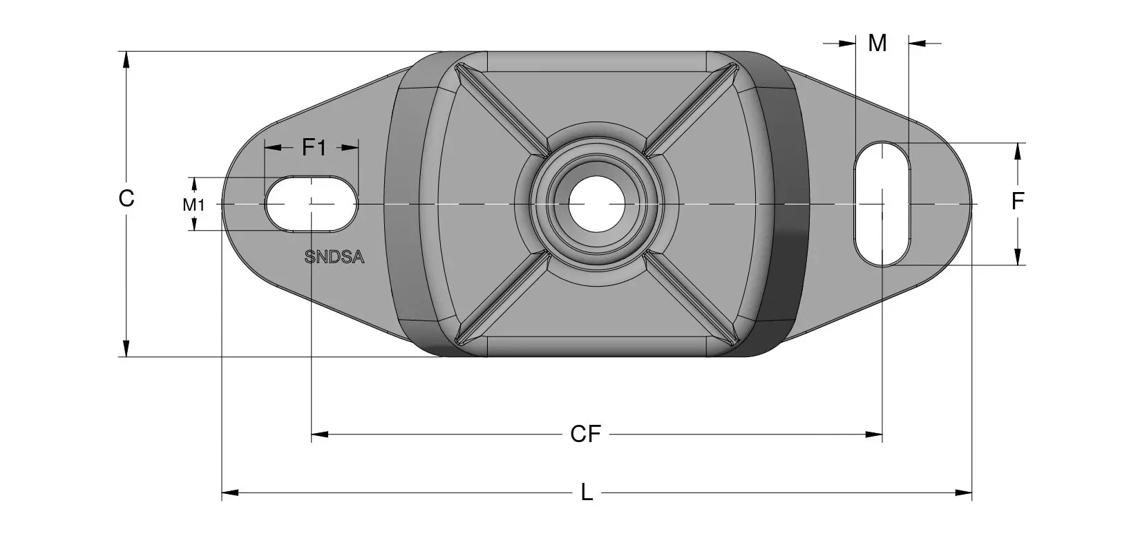 Marine mount top view technical drawing